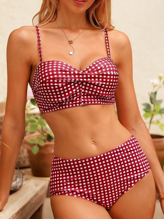 BellanBlue Other - Gingham Print Padded High waisted Swim Beach Bikini